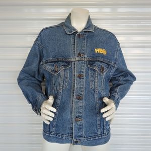 Rare! Vintage HBO Logo Oversized Boyfriend Trucker Denim Jean Jacket S